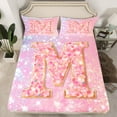 thumbnail image 3 of Feelyou Chic Pink Monogrammed M Twin Sheet Sets, Glitter Mermaid Scale Twin Fitted Sheet, Dreamy Princess Cartoon Flat Sheet, Breathable Home Decor, 3pcs, 3 of 8
