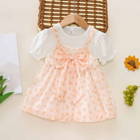 

Shldybc Girls Summer Dress Toddler Baby Girl Summer Short Sleeve Printed Mesh Suspender Dress Girls Dresses Summer Savings Clearance