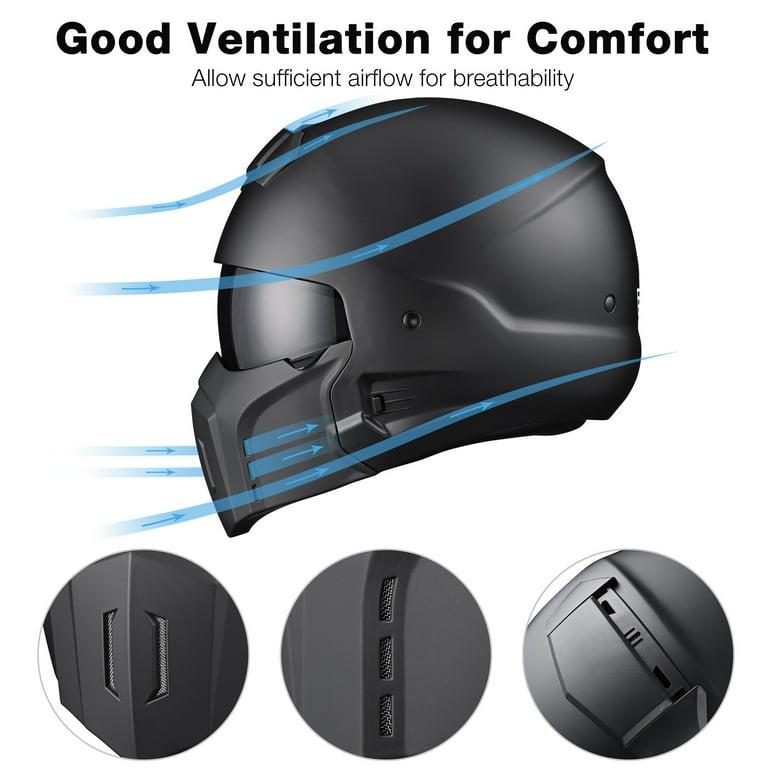 AHR Motorcycle Helmet Open Face w/ Detachable Chin Guard Visor DOT