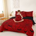 thumbnail image 4 of Homewish Gothic Halloween Spider Web 7 Pieces Full Size Bedding Sets,Bat Spooky Pattern Full Size Bed in a Bag,Red Black,Black Reversible, 4 of 8