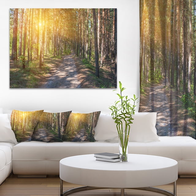 Thick Forest with Yellow Sun Rays - Landscape Photography Canvas Print
