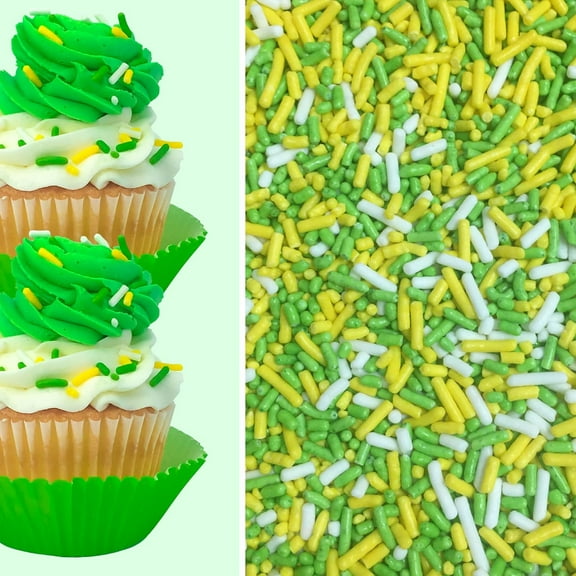 Sprinkle Deco® Yellow Green and White Cake Pop Cookie Cupcake Cakes Semi-Sweet Edible Confetti Decorations Sprinkles Desert Jimmies Toppers