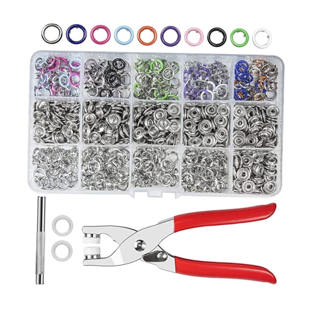 Kit de botones a de 0,37 pulgadas, herramienta para manualidades, 10 colores, espárragos de punta con alicates de sujeción, 200 juegos para