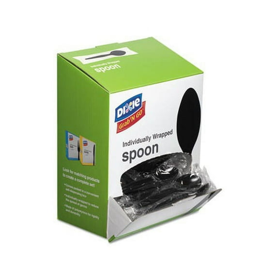 GrabN Go Wrapped Cutlery Teaspoons, Black, 90/Box