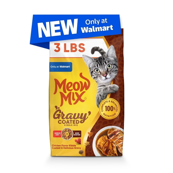 Meow Mix Gravy Coated Kibble Mix, Chicken Flavor Dry Cat Food, 3 Lb. Bag