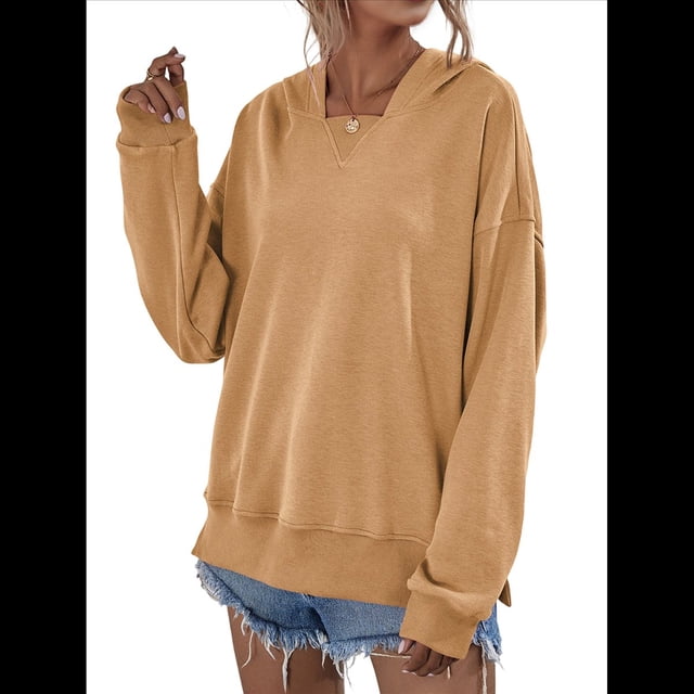 Sudadera de Larga para Mujer, Holgada, para Hacer Ejercicio, para Salir, Informal, con Capucha Camello L