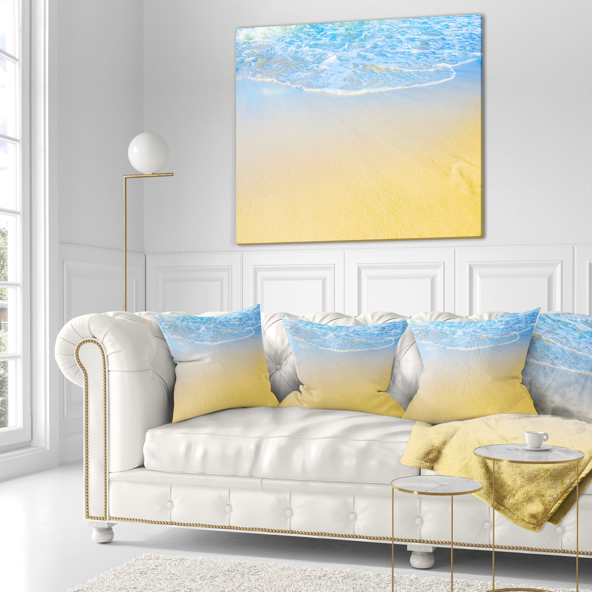 Designart Smooth Sea Surf over Blue Waters - Seashore Throw Pillow - 18x18
