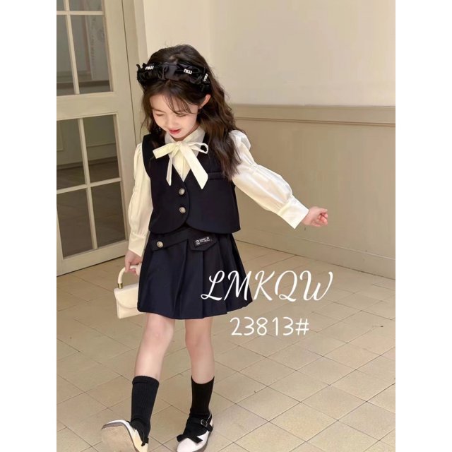 Ropa infantil nueva para niñas, estilo preppy, vestido de moda, vestido de bebé de primavera y otoño, traje de tres piezas