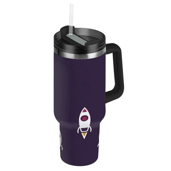 Rocket Pattern Insulated Tumblers 40oz Double-Walled Stainless Steel Handheld with Adjustable Handle