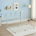 thumbnail image 6 of Twin Metal Daybed with Trundle, Pullout Trundle Bed Frame with Arched Headboard, Guest Sofa Bed with Steel Slat Support, No Box Spring Required, Easy Assembly, for Living Room, Bedroom, White, 6 of 6