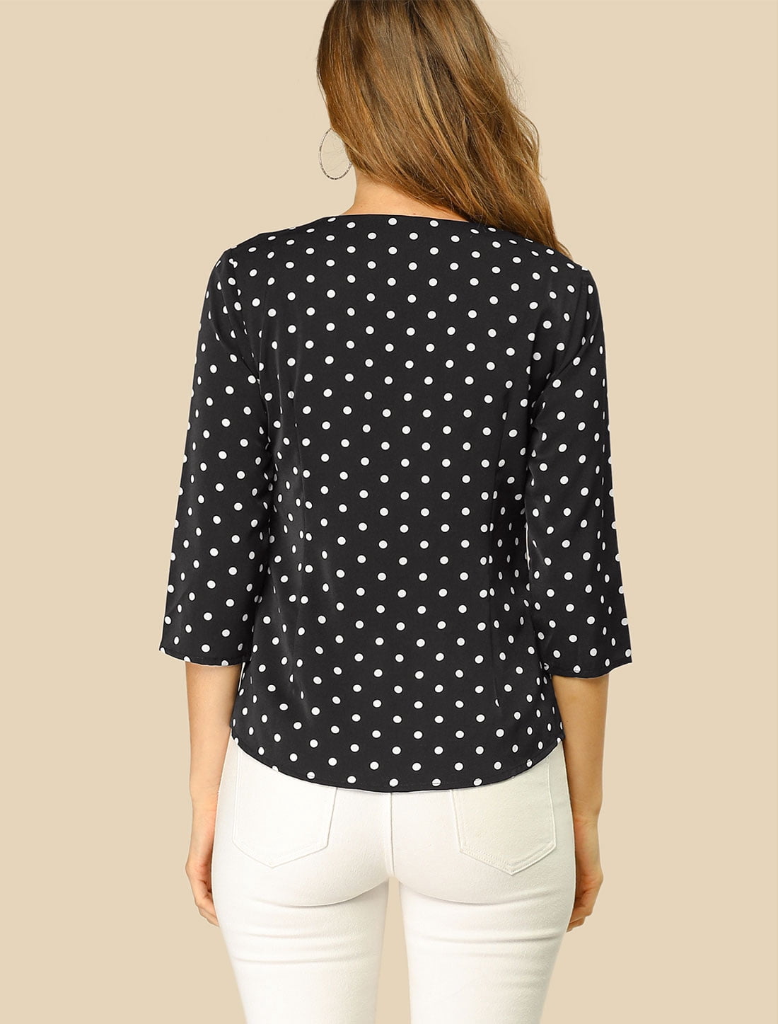 DARING DIVA Women's V Neck Polka Dots 3/4 Sleeve Casual Button Blouse XXL Black