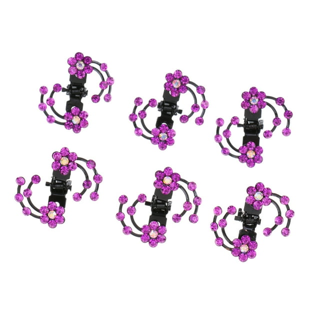 6 Piezas Rhinestone Mujeres Pinza de cabellero Pin Garra Barrette Púrpura