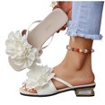 thumbnail image 6 of Women's Floral Block Heels Square Toe Elegant Dressy Slide Sandals Wedding Party Date Night Heel Sandals White 6.5(38), 6 of 6