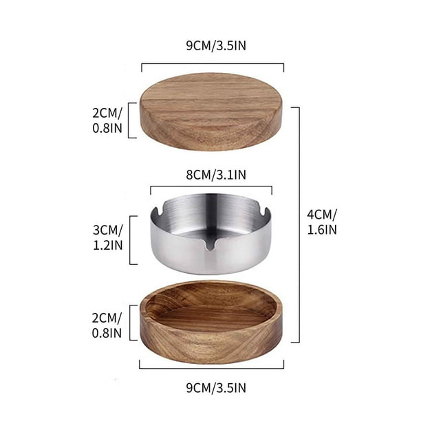 Cenicero de madera con tapa para uso interior y exterior. Cenicero con inserto de acero inoxidable. Resistente al viento y a las cenizas. Cenicero redondo de madera para el hogar, sala de estar y