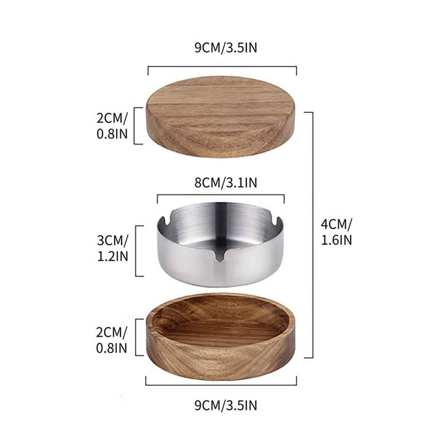 Cenicero de madera con tapa para uso interior y exterior. Cenicero con inserto de acero inoxidable. Resistente al viento y a las cenizas. Cenicero redondo de madera para el hogar, sala de estar y