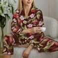 thumbnail image 6 of Pofeuu Leaf And Fruit Print Womens Pajamas Set Long Sleeve Sleepwear Button Down Nightwear Soft Pj Lounge Sets Button Down Pajamas Women-Large, 6 of 7