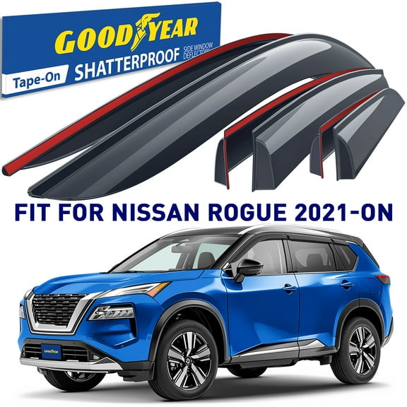 Goodyear Shatterproof Window Deflectors for Nissan Rogue 2021-2024, Tape-on Rain Guards, Window Visors, Vent Deflector Visor, Car Accessories,6 pcs. - GY008635