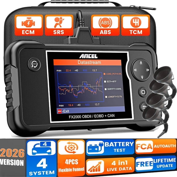 ANCEL OBD2 Scanner Diagnostic Tool, ABS SRS Transmission Airbag Car Scanner, Check Engine Car Code Reader, Automotive Diagnostic Tool Lifetime Free Upgrade   4pc Flexible Funnel with Filter