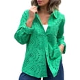 thumbnail image 2 of Xioeram Women Spring Autumn Shirt Lapel Long Sleeve Single Breasted Shirt Tops Solid Color Hollow Embroidery Flower Casual Shirt Streetwear, 2 of 8