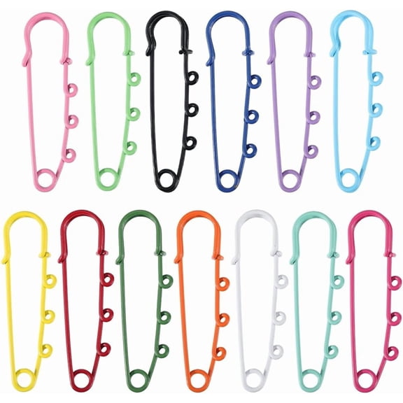 Colorful 1 Box 26Pcs 13 Colors Colorful Safety Pin Kilt Pins Bulk Metal Iron Heavy Duty Fastener Loops Clasp Kilts Brooches Findings with 3 Holes for Sewing Blankets Clothes DIY Jewelry Accessories