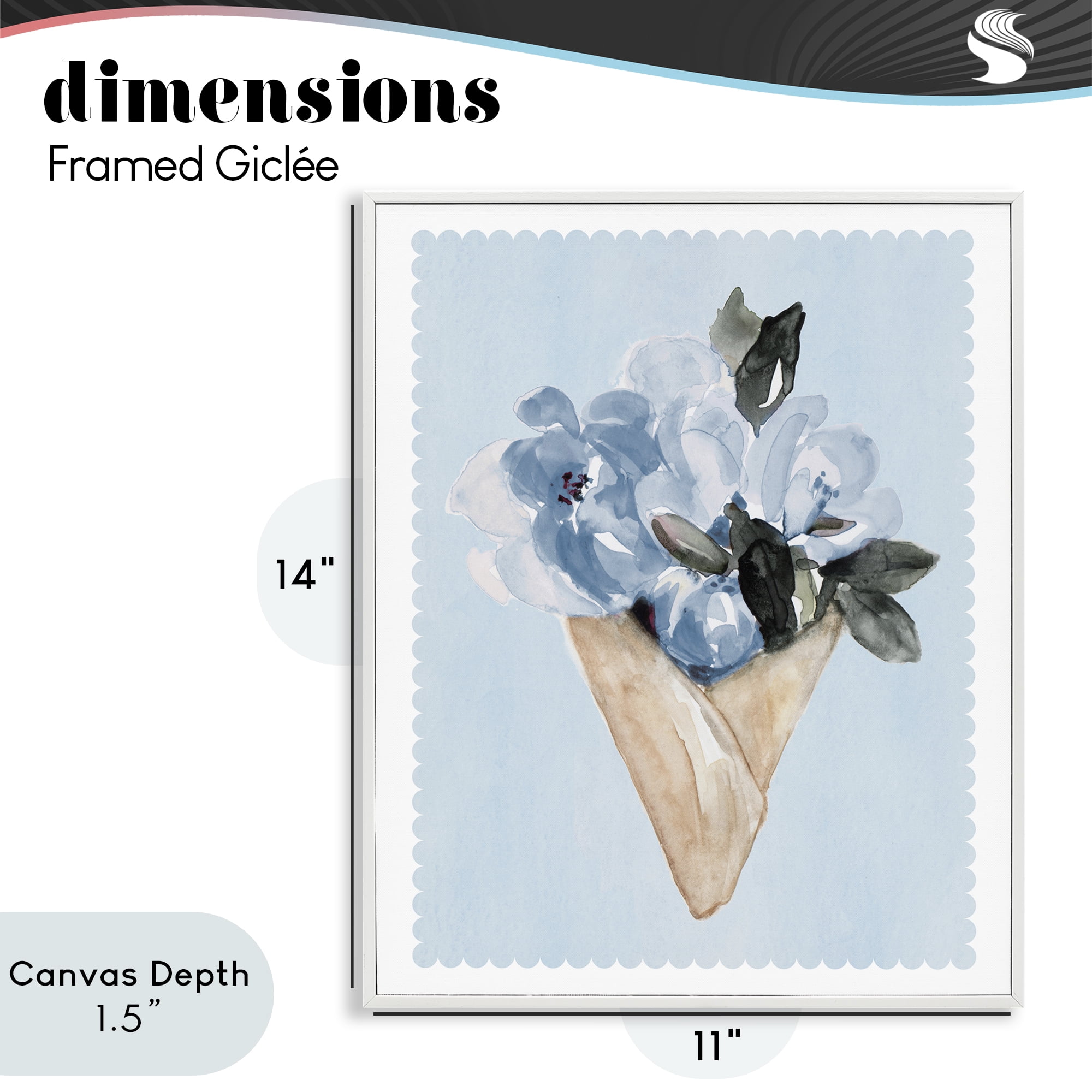 Stupell Industries Blue Flower Gift Bouquet White Framed Giclee Art, design by Elizabeth Medley