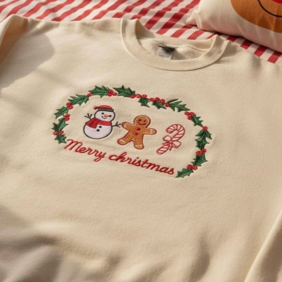 Embroidered Merry Christmas Sweatshirt | Gingerbread Crewneck | Embroidered Holiday Sweater | Custom Xmas Gift