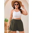 thumbnail image 5 of SHOWMALL Women's Plus Size Summer Shorts, Soft Breathable Summer Wide Leg Shorts with Patch Pockets, Olive Green 3X Casual Elastic Waist Drawstring Shorts for Women, 5 of 7