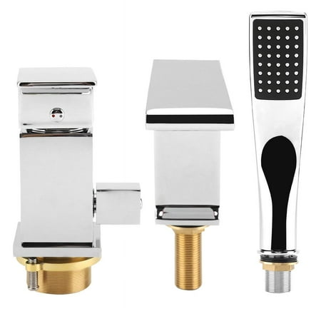 Prom Deck Falls HERCHR 3Pcs 9/16 Deck Mounted Chrome Brass Bathtub Waterfall Faucet Square Handheld Shower Home Hotel Bathroom Stainless Steel ()