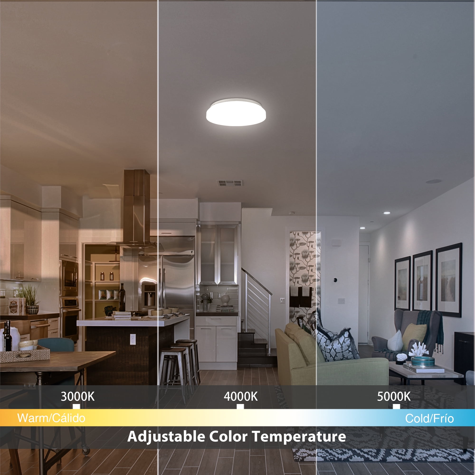Mainstays 11in 1100lm White Slim Integrated LED Flush Mount Lights 3 Selectable CCT