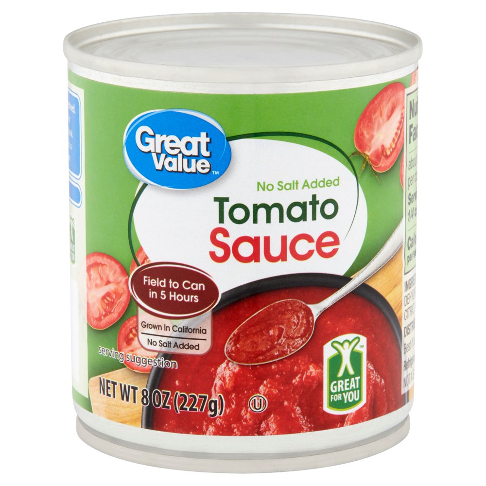 Great Value No Salt Added Tomato Sauce, 8 Oz