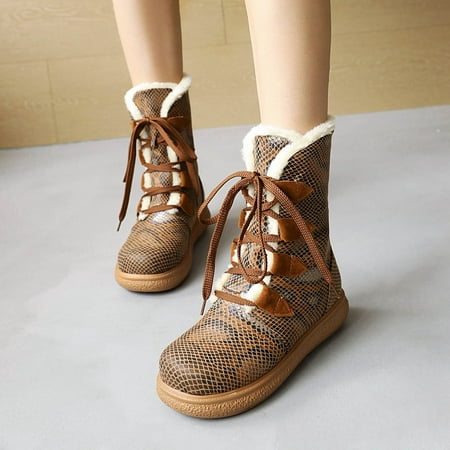 

Clearance Sales Online Deals Women s Boots With Cross-lacing Padded Cotton Boots Snake Print Flat Heel Ankle Boots