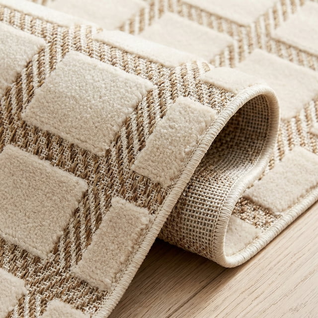 Rug Branch Maise Checkered Indoor Outdoor Area Rug, Beige Cream, Modern - Entryway, Hallway, Bathroom, and Kitchen