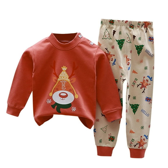 Mikilon Kids Clothing Sets Size 1-7 Years Solid Color Graphic Round Neck Long Sleeve Tops Elastic Waist Cute Graphic Printed Pants