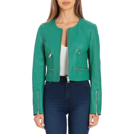 BAGATELLE.NYC Cropped Lamb Leather Moto Jacket