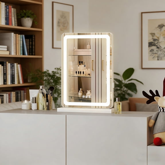 Casabay Vanity Mirror, Smart Touch Control LED Makeup Mirror with 3 Color Lighting, Rectangular Base for Home & Professional Beauty Skincare, 17" x 13"