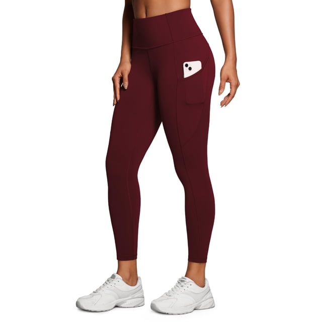 Leggings CRZ YOGA tiro alto 63,5 cm con bolsillos rojo Merlot