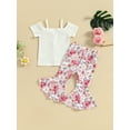 thumbnail image 4 of CIYCuIT Toddler Little Girls Summer 2Pcs Outfits Short Sleeve Cold Shoulder Button Ribbed Tops + Flower Print Flare Pants 12M-5T Kids Sweet Casual Long Pants Sets, 4 of 9