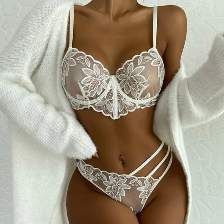 

B91xZ Lingerie For Women Women Plus Size Underwire Lingerie Set Two Piece Underwear Floral Lace Lingerie Yes Daddy Lingerie for Women White 3XL