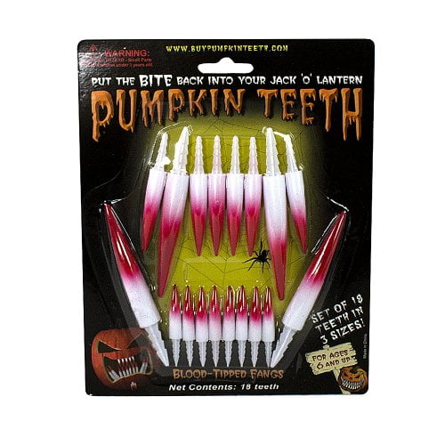 Halloween Pumpkin Carving Kit Pumpkin Teeth For Your Jack O Lantern Set Of 18 Blood Tipped Fang Teeth Walmart Com Walmart Com