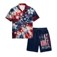 thumbnail image 6 of Mens 4th of July 2 Piece Set Summer Tracksuits 2 Piece Outfits Independence Day Textured Short Sleeve Button Down Shirts and Drawstring Short Sets, 6 of 6