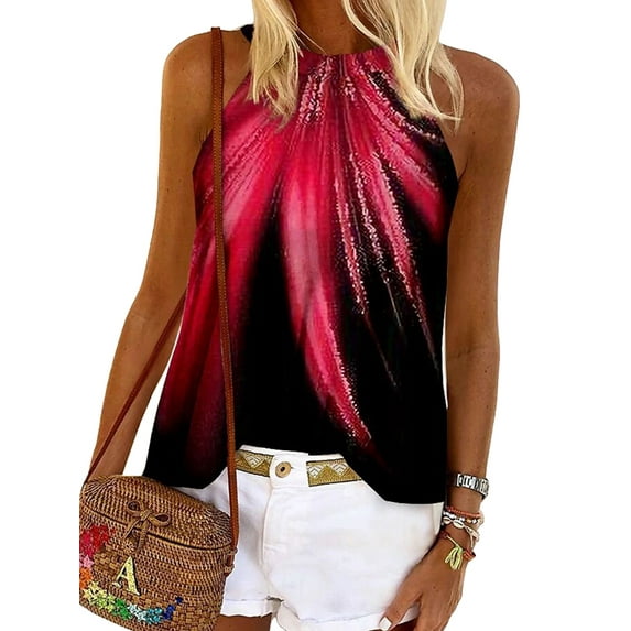 DYMADE Womens Casual Floral Print Sleeveless Halter Summer Cami Tank Tops