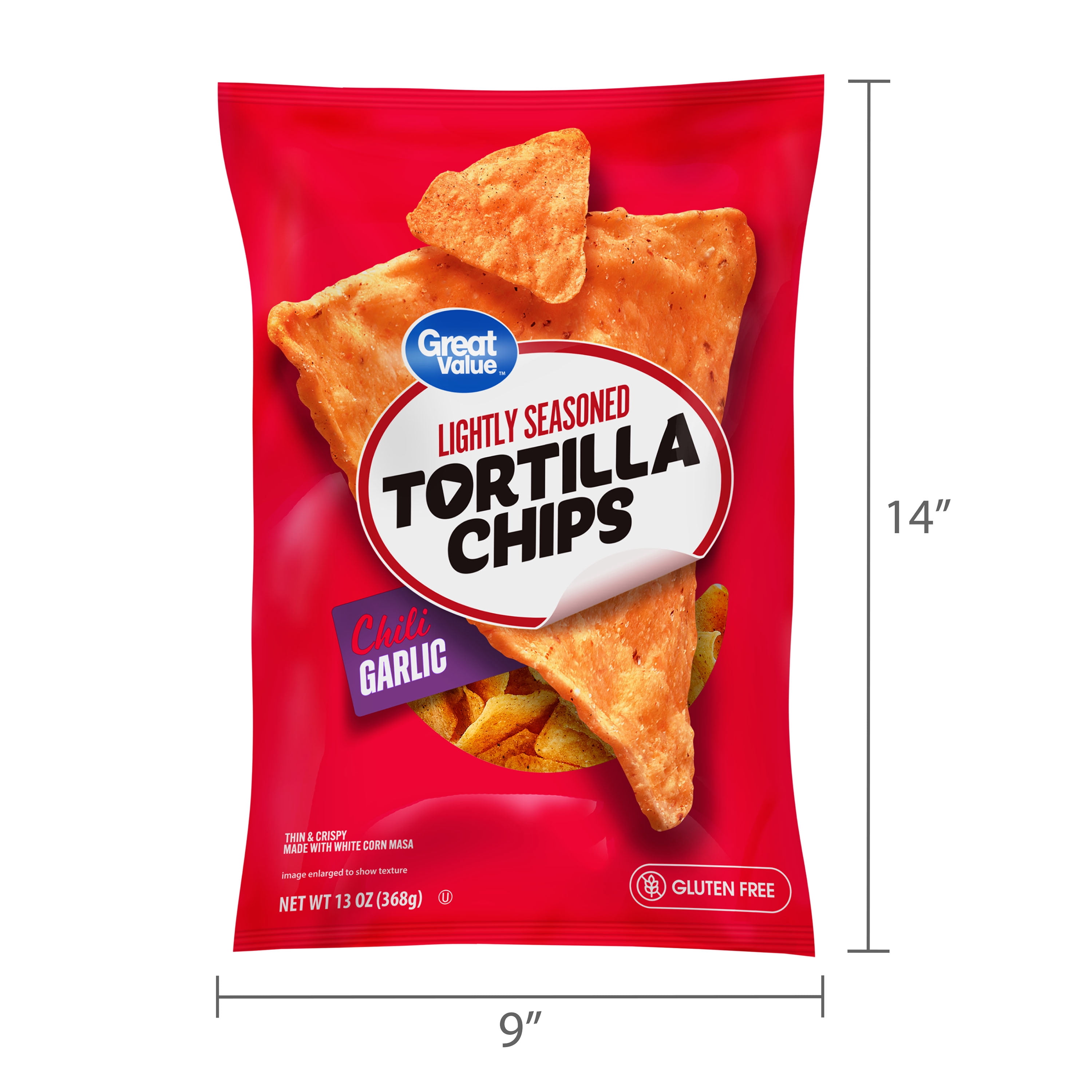 Great Value Chili Garlic Seasoned Tortilla Chips, 13 oz
