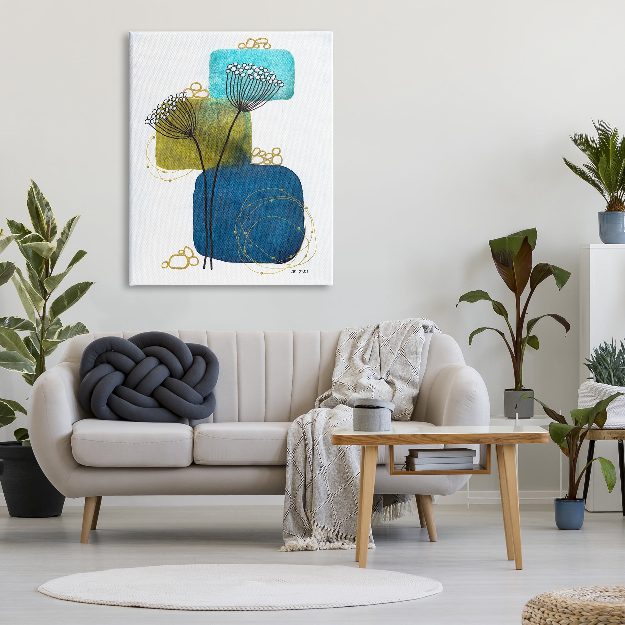 Stupell Industries Dandelion Buds on Blue Botanical & Floral Painting Gallery Wrapped Canvas Print Wall Art, 36 x 48