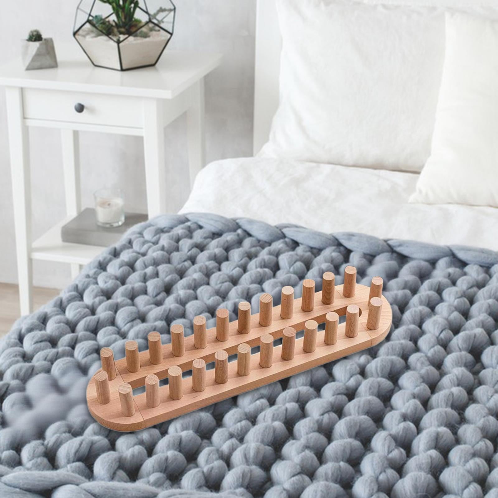 Blanket Knitting Loom Wooden Peg Frame Adjustable Size for DIY Chunky Throw Blankets Weaving at Home