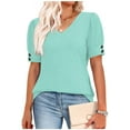 thumbnail image 6 of Turilly Women's Fashion Spring/Summer Clothing Solid Color Base T-Shirt Button Short Sleeve V-Neck Top/Shirt, 6 of 6
