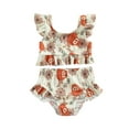 thumbnail image 1 of Gupgi Baby Girl Swimsuits, Floral/Cattle Print Ruffles Short Sleeve Crop Tops+Briefs, 1 of 8