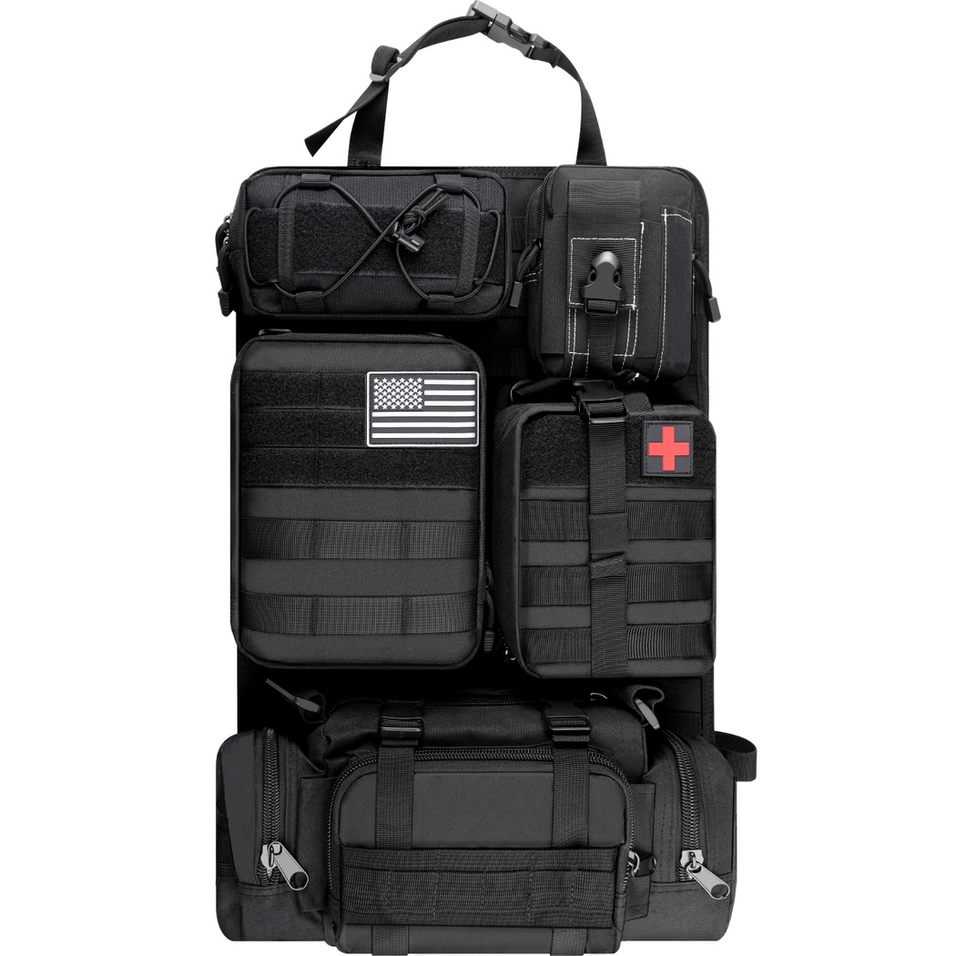 Universal Tactical Car Seat Back Organizer Bag,Molle Seat Back Organizer Panel with 5 Detachable Molle Pouches,Car Panel Organizer for Car Truck Ford Jeep Vehicle