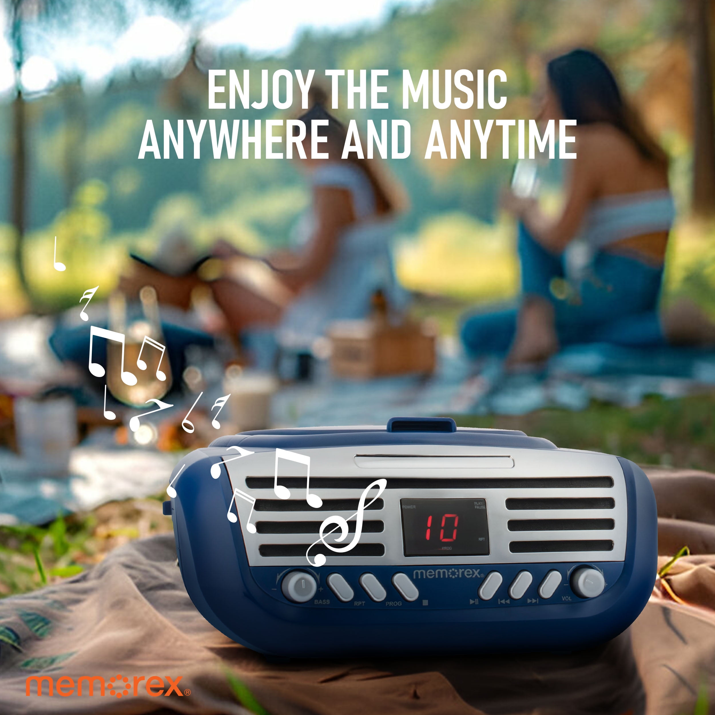 Memorex MX-BCD100(L) Retro Style Top Loading CD Player | Portable AM/FM Stereo Receiver with Programmable Memory, Red LED Display, and Foldable Carrying Handle (Blue)