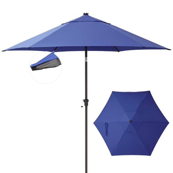 CROWN SHADES 9 Ft Patio Umbrella Polyester Outdoor Umbrella Patented 30° Edge Connection Windproof Design Blue