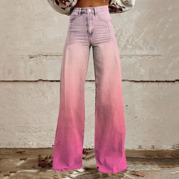 Endives Jeans for Women Wide Leg Pants Womans High Waist Floral Lightweight Loose Fit Casual Colorful Trouser Jeans